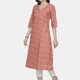 Aarsha Women Orange & Brown Ethnic Motifs Printed Cotton Kurta-image-97