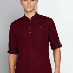 Kuons Avenue Mandarin Collar Roll Up Sleeves Linen Cotton Kurta-picture-17