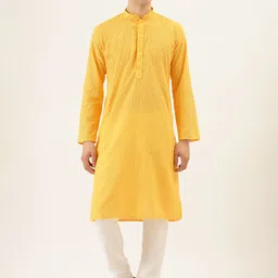 RAJUBHAI HARGOVINDAS Chikankari Embroidered Pure Cotton Kurta-image-9