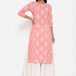 PARCHHAI Women Peach-Coloured Ethnic Motifs Printed Pastels Pure Cotton Kurta-picture-44