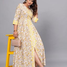 KALINI Floral Printed Three Quarter Sleeves Cotton Anarkali Kurta-25