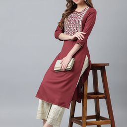 Khushal K Women Burgundy Yoke Design Kurta-picture-15
