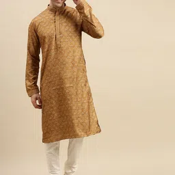 Sanwara Men Brown Floral Pastels Kurta-image-27