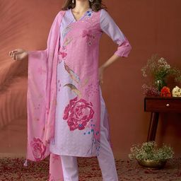Anouk Purple Floral Embroidered Beads & Stones Linen Kurta with Trousers & Dupatta-image-78