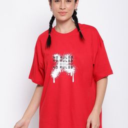 Belliskey Women Typography Printed Drop-Shoulder Sleeves Loose T-shirt-image-54