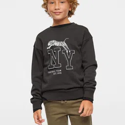 Mango Kids Boys Grey & White Typography Printed Sustainable Sweatshirt-image-38