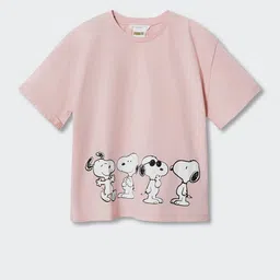 Mango Kids Girls Pink & White Pure Cotton Snoopy Printed Drop-Shoulder Sleeves T-shirt-image-57