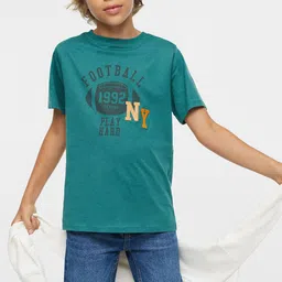 Mango Kids Boys Green Pure Cotton Typography Printed Sustainable T-shirt-image-41