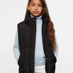 Mango Kids Girls Solid Mock Collar Sleeveless Sustainable Padded Jacket-image-55