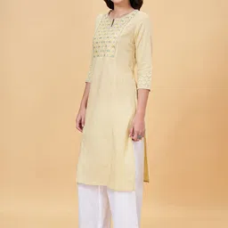 YU by Pantaloons Ethnic Motifs Yoke Design Mirror Work Pure Cotton Straight Kurta-picture-12