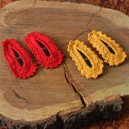 FUNKRAFTS Girls Red & Mustard Set of 4 Tic Tac Hair Clip-30