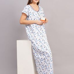 Breezly Floral Printed Maxi Pure Cotton Everyday Casual Nightdress-image-60