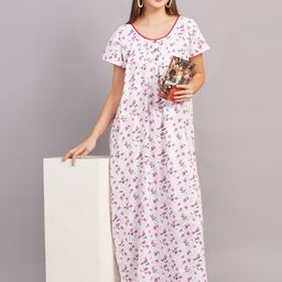 Breezly Floral Printed Maxi Pure Cotton Everyday Casual Nightdress-image-16