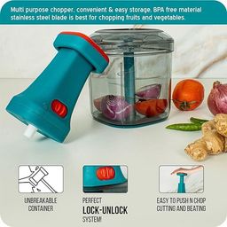 YEMIN Manual Hand Press Push Chopper with 6 Blades for Effortless Chopping Vegetables & Fruits (Push Chopper-1000 ML) image 4