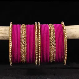 NMII Set Of 34 Gold-Plated Zircon-Studded & Beaded Bangles-11