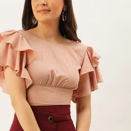 Berrylush Peach-Coloured Ruffles Styled Back Crop Top-image-53