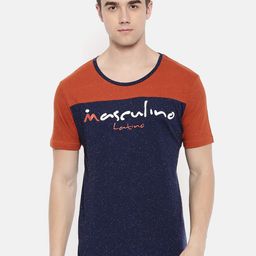 Masculino Latino Men Navy Blue & Red Colourblocked T-shirt-image-94