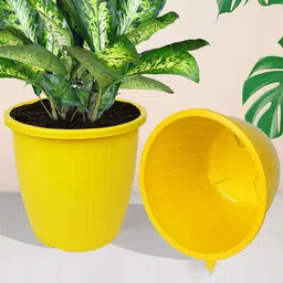 Kuber Industries Yellow & Blue 5 Pcs Textured Planters Pots-62