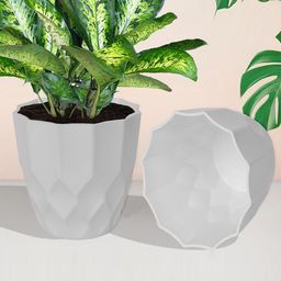 Kuber Industries Green & White 5 Pieces Balcony Textured Planters Pots-1