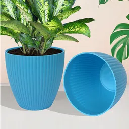 Kuber Industries Blue & Yellow 6 Pieces Textured Planters Pots-24