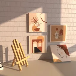 Art Street Set Of 4 Brown & Beige Boho Stretch Printed Canvas Wall Art With Stand-34