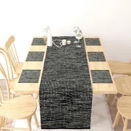 Gulaab Jaipur Black 7 Pieces Cotton Placemats & Runner-22