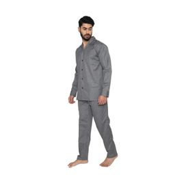 tatwam FILAFIL Cotton RICHED with Polyester Mens Nightsuit with Fully Elastic Pajama and Buttoned Full Sleeve TOP Size-L,D.Grey image 3