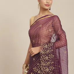 Ishin Purple Checked Beads & Stones Saree-picture-15
