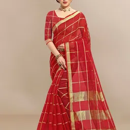 Sidhidata Checked Woven Design Zari Kota Saree-image-79