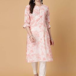 God Bless Floral Printed Round Neck Cotton Straight Kurta-image-83