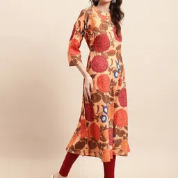 Anouk Beige & Orange-Coloured Floral Printed A-line Cotton Kurta-45