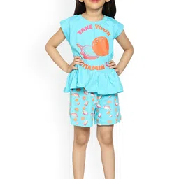 KiddoPanti Girls Printed Pure Cotton Top with Shorts Set-image-74