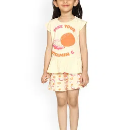 KiddoPanti Girls Printed Cotton Top with Shorts Set-53