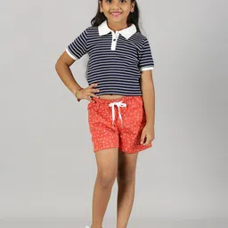 KiddoPanti Girls Striped T-shirt with Shorts-picture-4