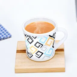 Larah by BOROSIL White & Black 6 Pcs Geometric Printed Opalware Matte Mugs-210 ML Each image 1