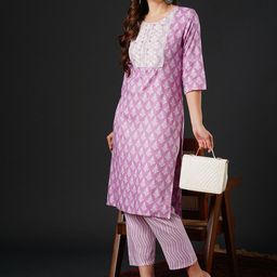 Anouk Ethnic Motifs Printed Thread Work Kurta with Trousers-picture-31