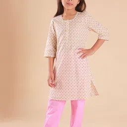 Sangria Girls Block Printed Pure Cotton Kurta & Trouser-picture-20