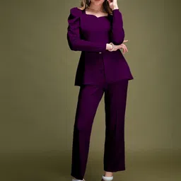 Selvia Square Neck Front Slit Causal Top And Trouser-image-47