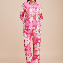 Kandora Floral Printed Spread Collar Cuffed Sleeves Shirt With Trousers-picture-25