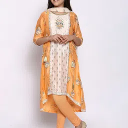 AURELIA Girls Peach-Coloured Floral Printed Kurta With Dupatta-image-73