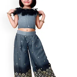 BAESD Girls Round Neck Cape Sleeves Embellished Top with Palazzos-image-46