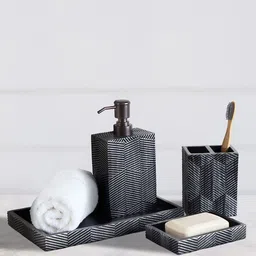 OBSESSIONS Grey 4-Pieces Textured Classic Bathroom Accessories Set-16
