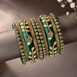 Peora Women 10Pcs Gold-Plated Kundan Studded Bangles Set-image-36
