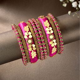 Peora Women 10Pcs Gold-Plated Stones Studded Bangles Set-picture-11