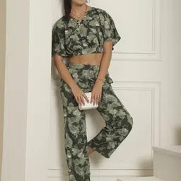 Indian Needle Floral Printed Flared Sleeves Crop Top & Trousers-picture-12