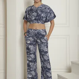 Indian Needle Abstract Printed Crop Top With Trousers Co-Ords-7