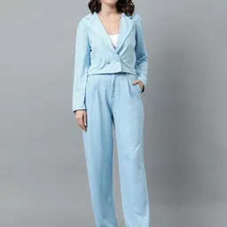Kotty Blue Notched Lapel Collar Blazer & Mid Rise Trouser-image-73