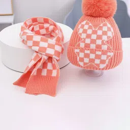 Little Surprise Box LLP Kids Pack of 2 Checked Woolen Muffler With Beanie-9