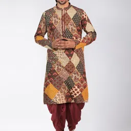 KISAH Ethnic Motifs Printed Mandarin Collar Straight Kurta With Dhoti Pants-image-37