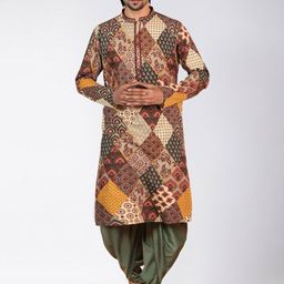 KISAH Ethnic Motifs Printed Mandarin Collar Straight Kurta With Dhoti Pants-image-23